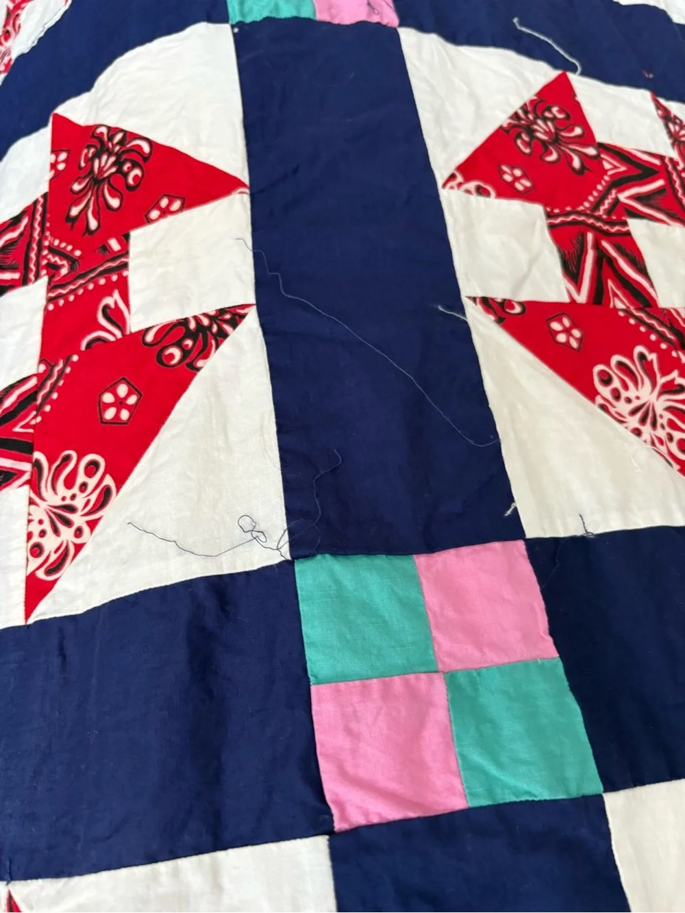 Vintage quilt top cutter upcycle projects cotton handmade machine stitched 85x72